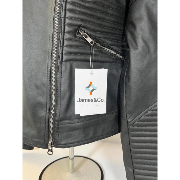 James & Co Bomber Jacket Vegan Leather - M New With Tags - Picture 3 of 4